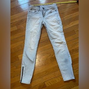 nwot j crew toothpick skinny jeans, blue/white striped w/ zippered ankles sz 25